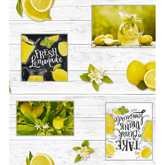 Sommer og Citroner - Voksdug med citroner på grå planke bund