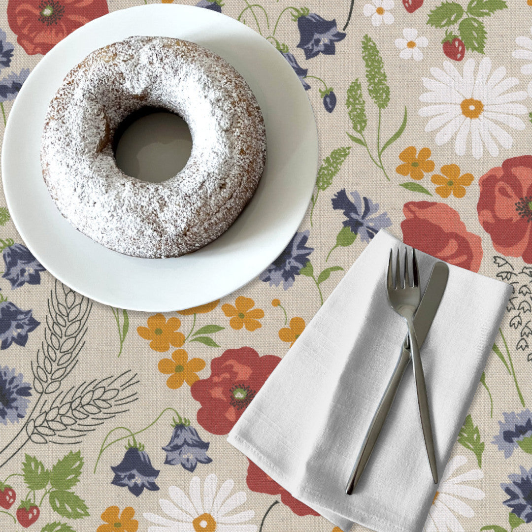Sommereng - Akryldug i hørlook med skønne blomster