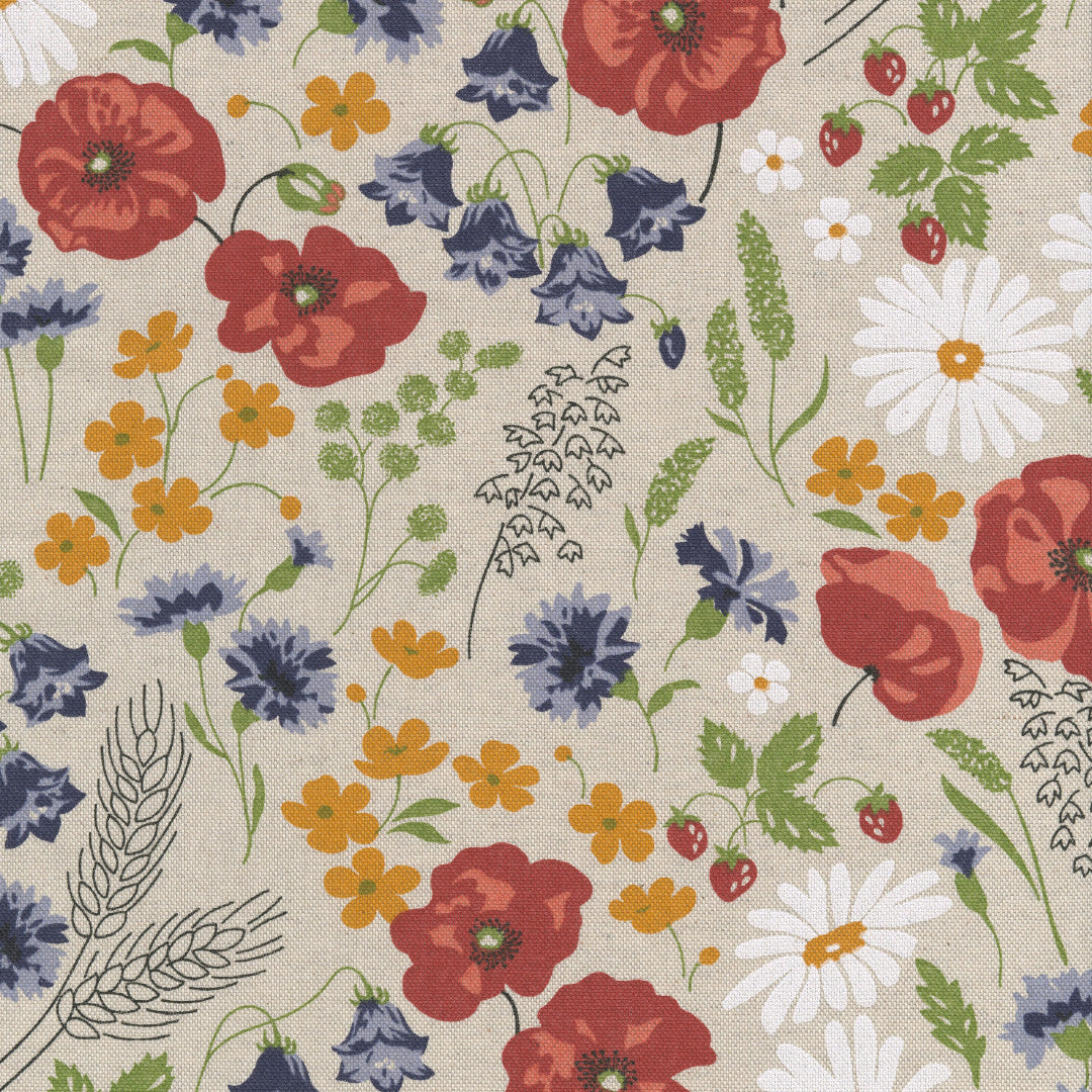 Sommereng - Akryldug i hørlook med skønne blomster