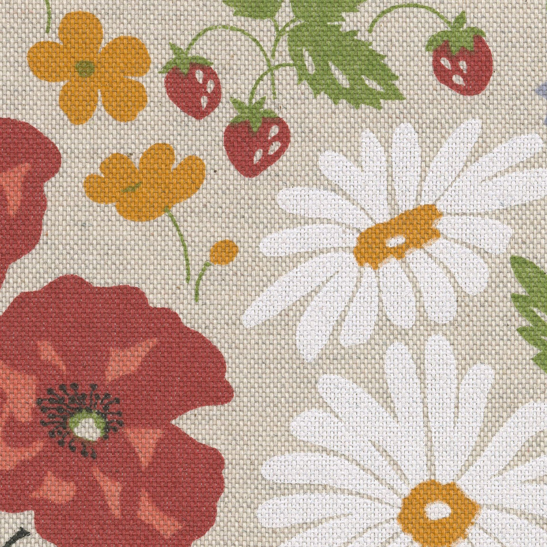 Sommereng - Akryldug i hørlook med skønne blomster, nærbillede