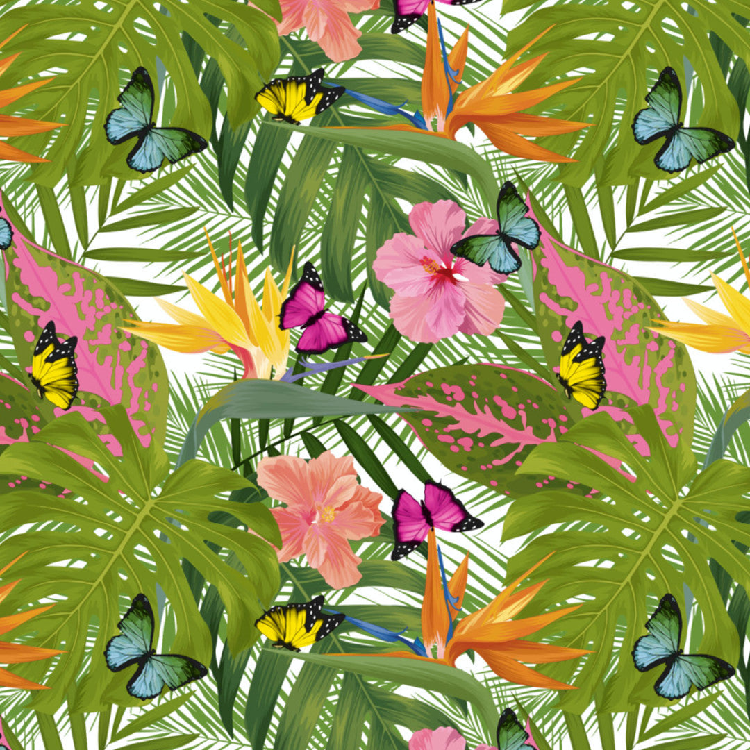 Voksdug med sommerfugle i tropeparadis