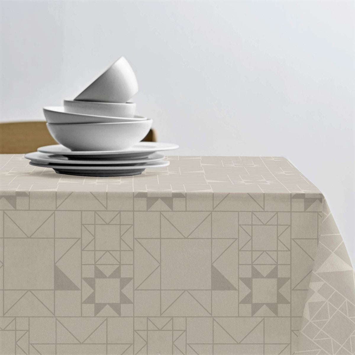 Södahl Star Damask Lys Beige - Klassisk Juledug - Damaskvævet akryldug med antiskrid