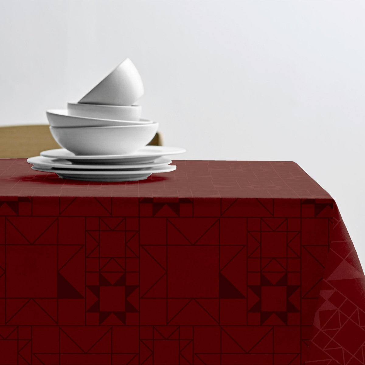 Södahl Star Damask Red - Klassisk Juledug - Damaskvævet akryldug med antiskrid, hjørne