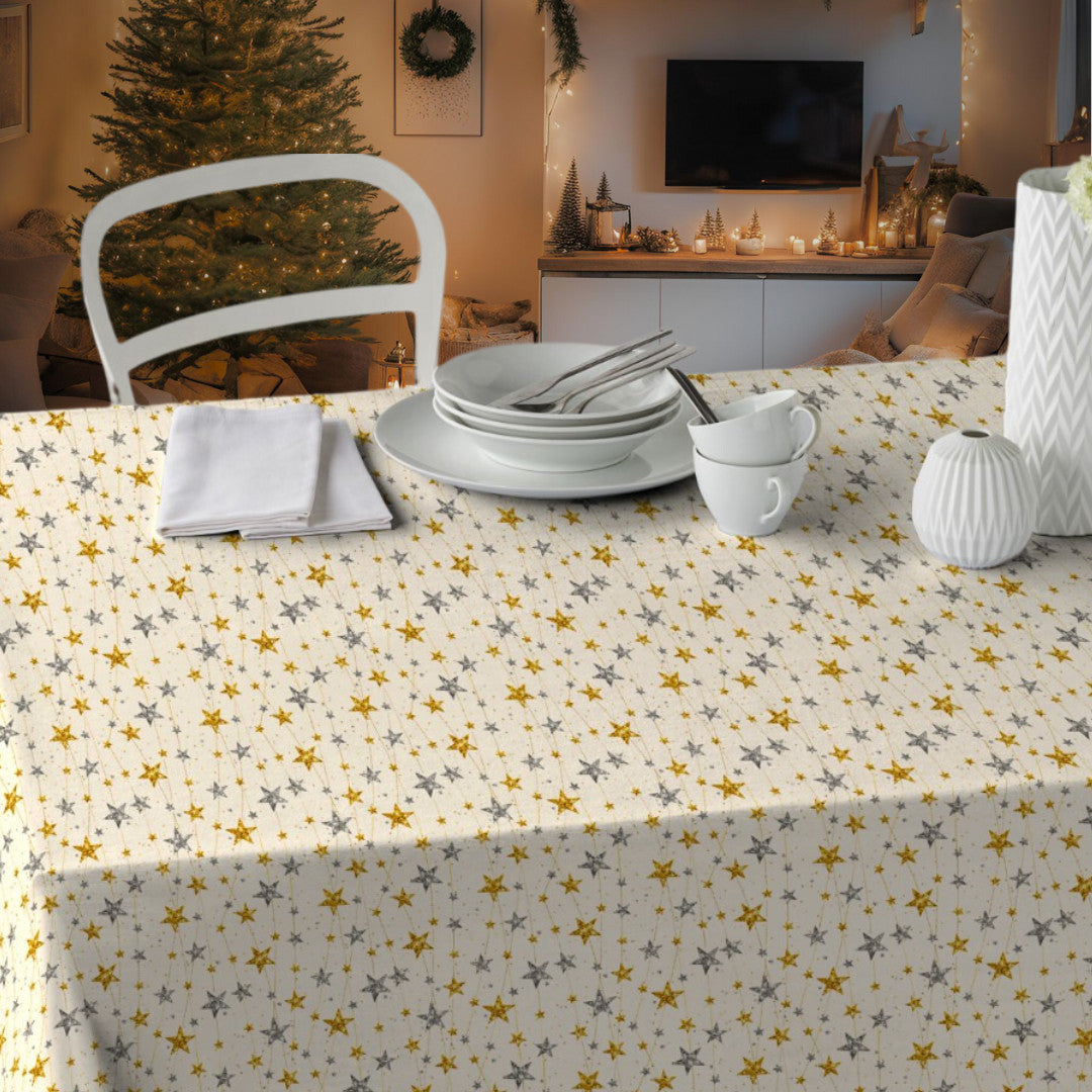 Stele Di Natale - Juleakryldug med stjerner i guld og sølv med juletræ