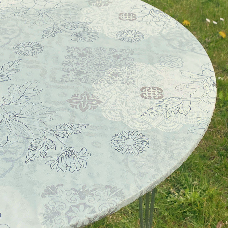 Skønne stregblomster i lyse farver - Rund voksdug med elastik