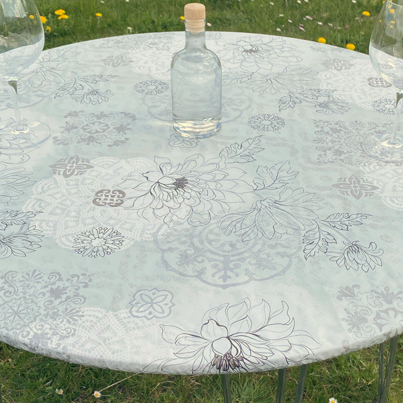 Skønne stregblomster i lyse farver - Rund voksdug med elastik