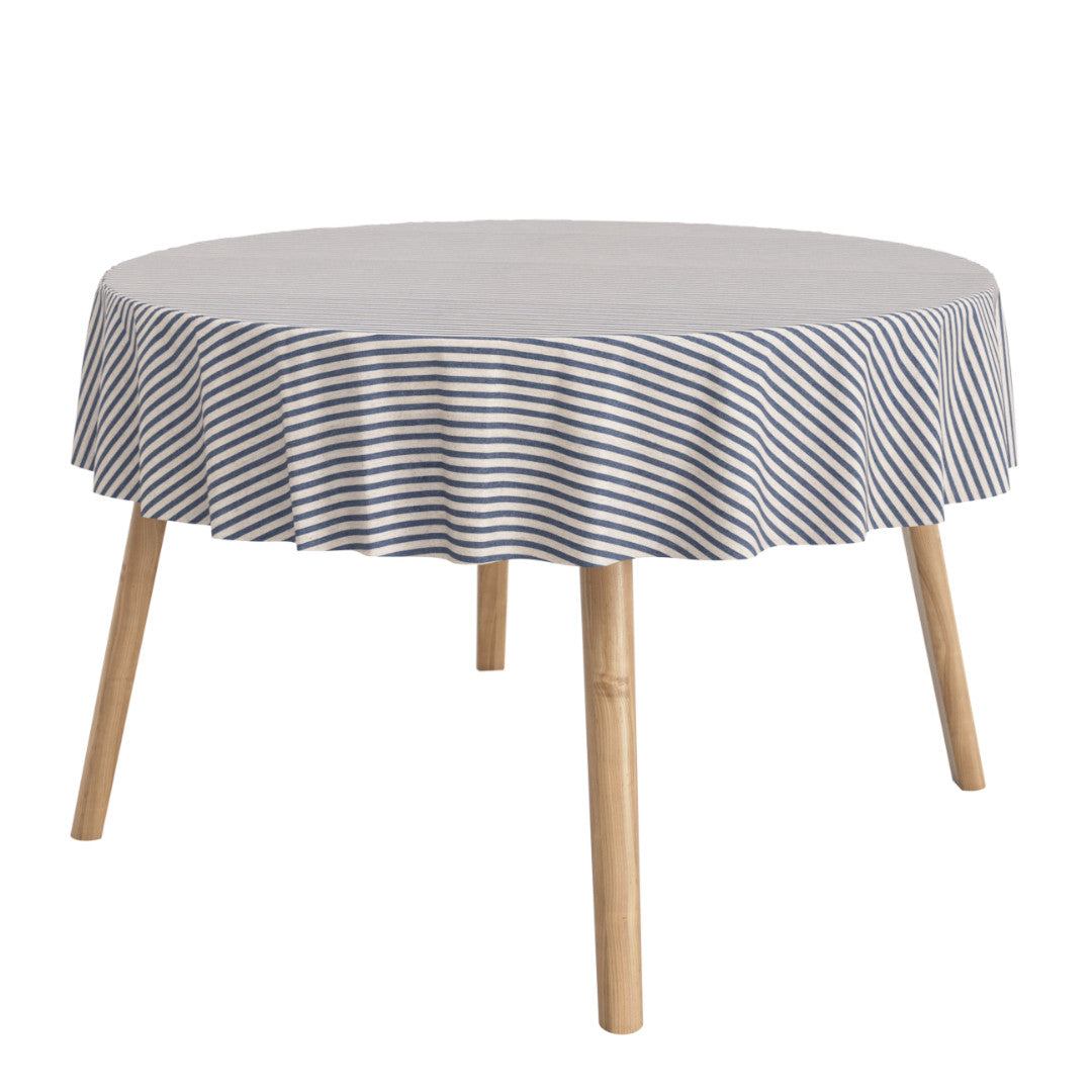 Striber På Tværs Blå - Rund akryldug med striber og antiskrid