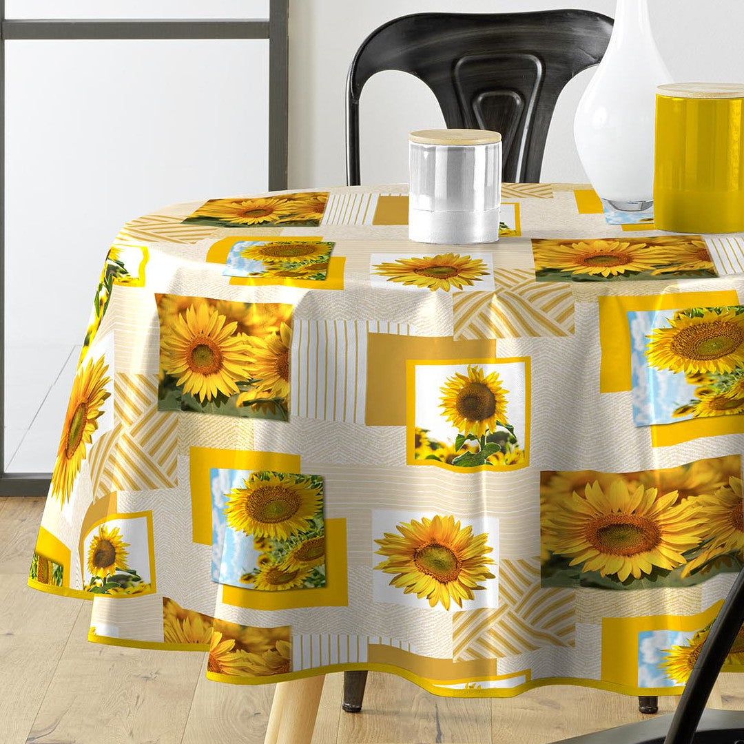 Sunflower - Rund voksdug med solsikker, Ø 155 cm
