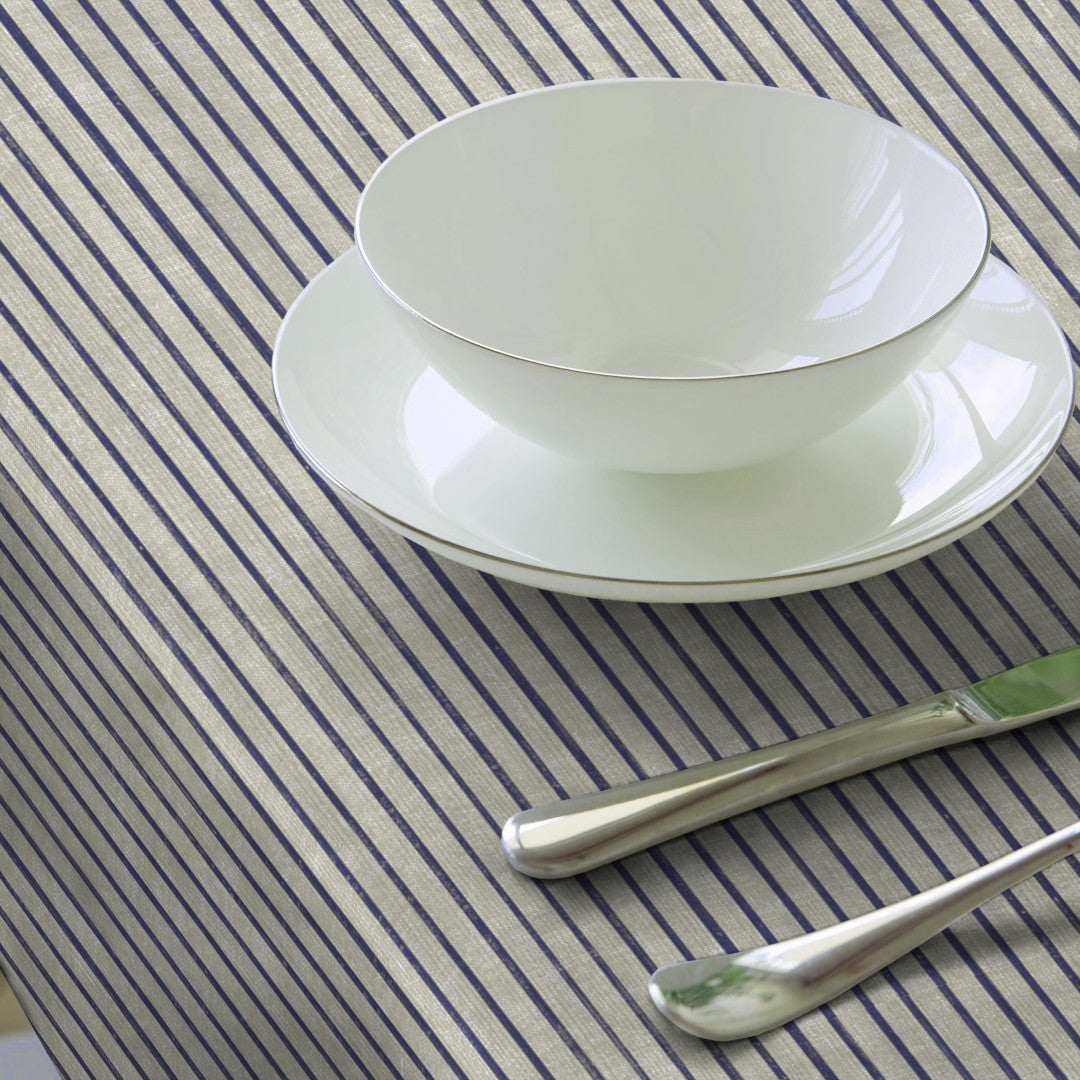 Sunna Blue - Voksdug med striber og hørlook