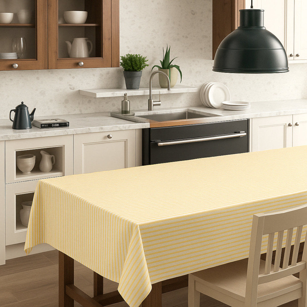 LÆNGDE: 3.5 m - Sunna Yellow - Voksdug med striber og hørlook