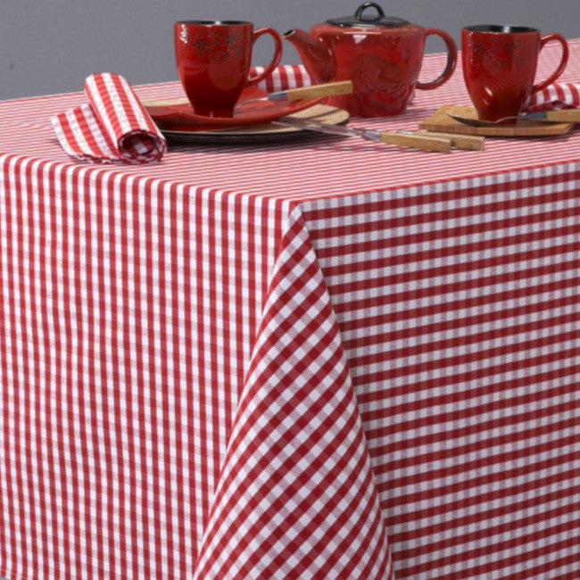 Rød ternet akryldug, Patinir, 140 cm bred