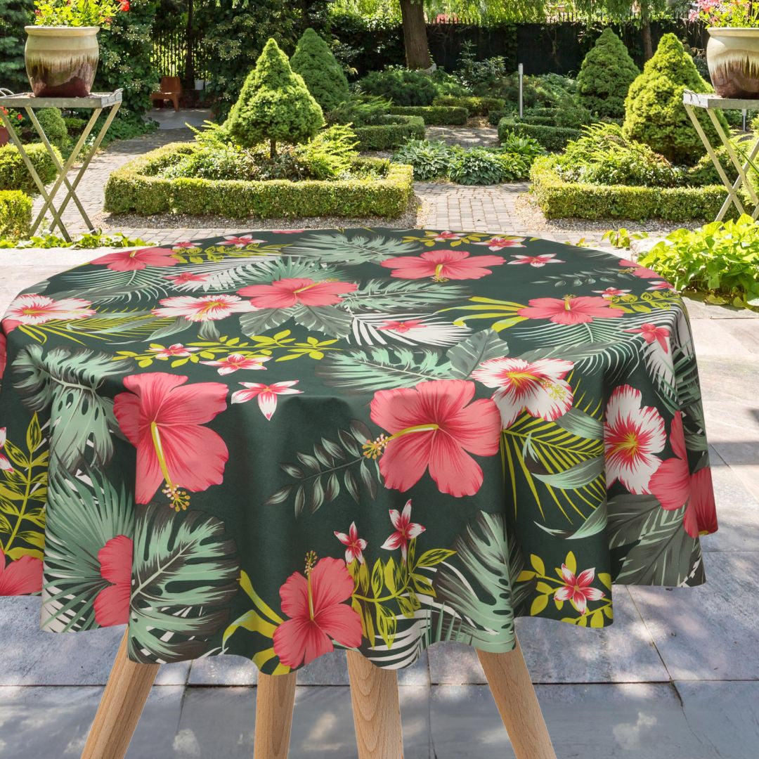 Textilia Bella - Rund mørk voksdug med blomster og blade