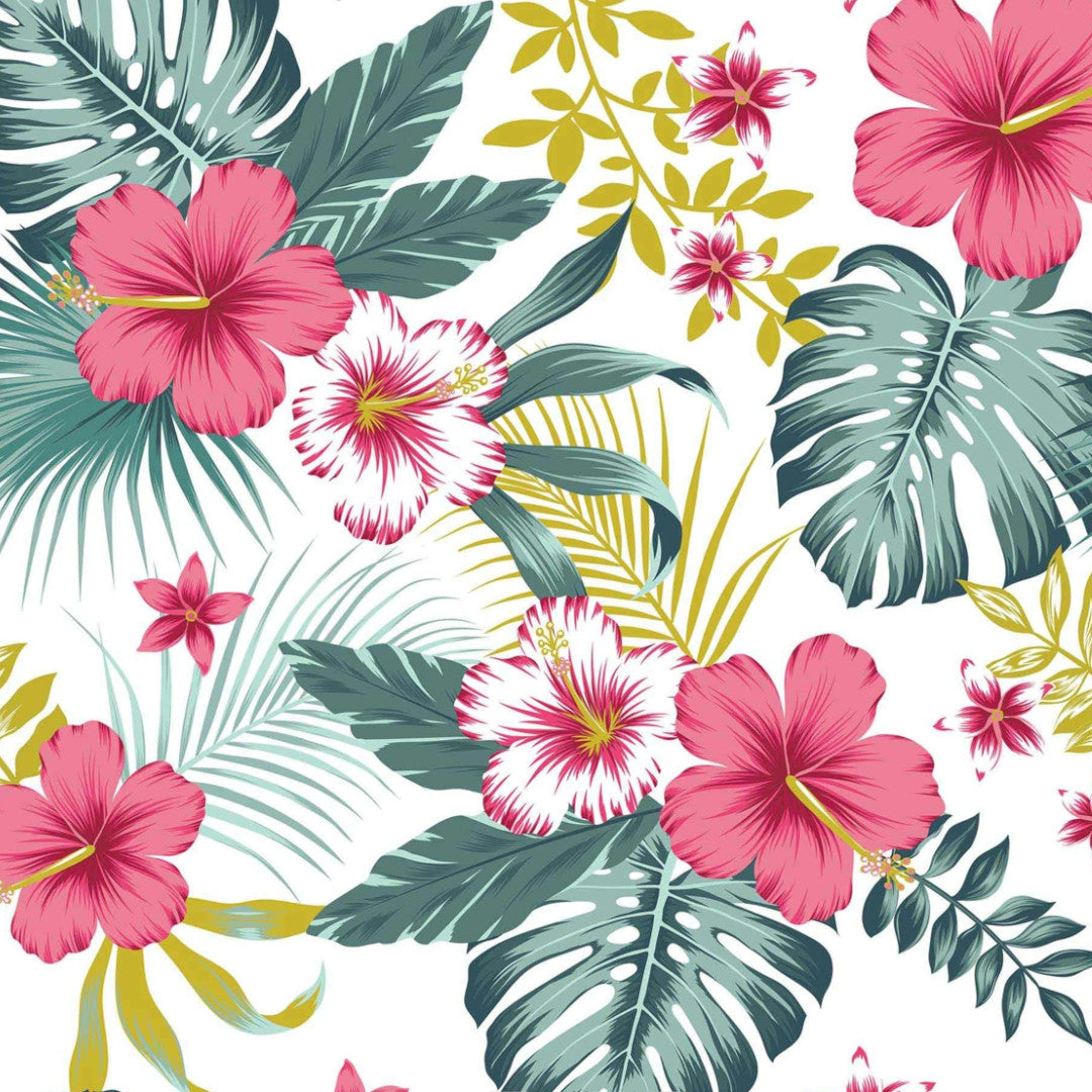 Textilia Bella White - Hvid voksdug med blomster og blade