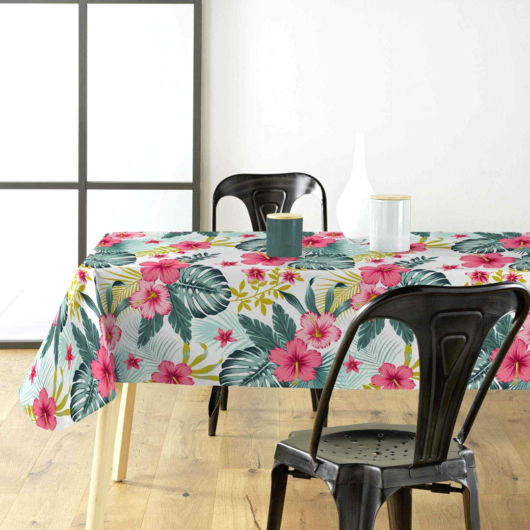 Textilia Bella White - Hvid voksdug med blomster og blade