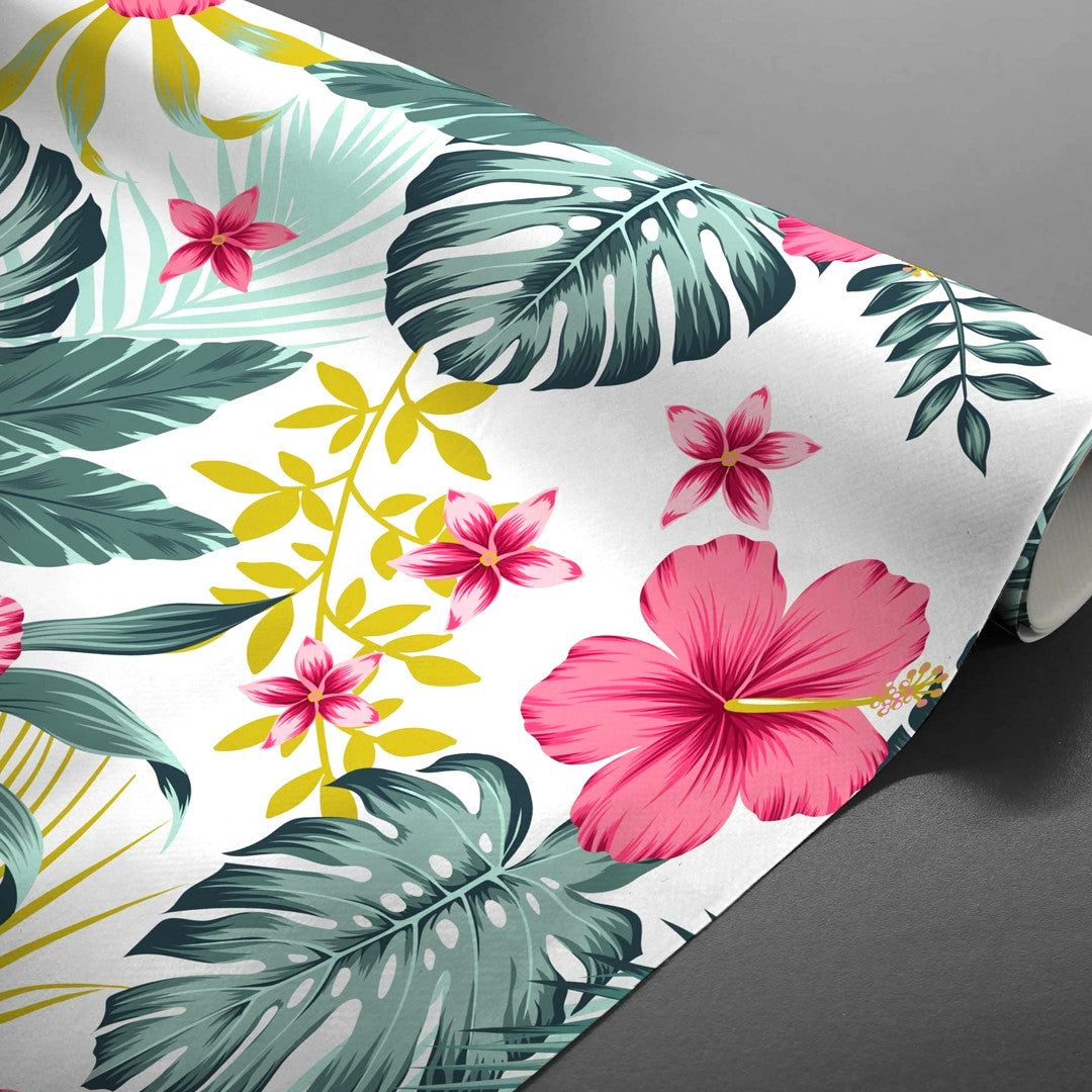 Textilia Bella White - Hvid voksdug med blomster og blade