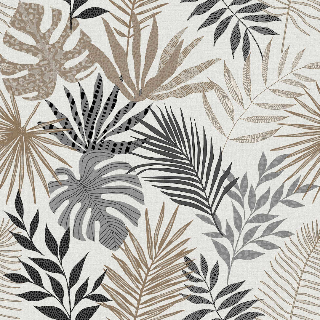 Gardenia voksdug med tropiske blade,graa/beige/brun