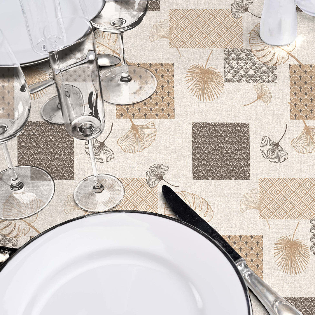 Textilia Glitter Rialto - Voksdug med blade og firkanter, med opdækning