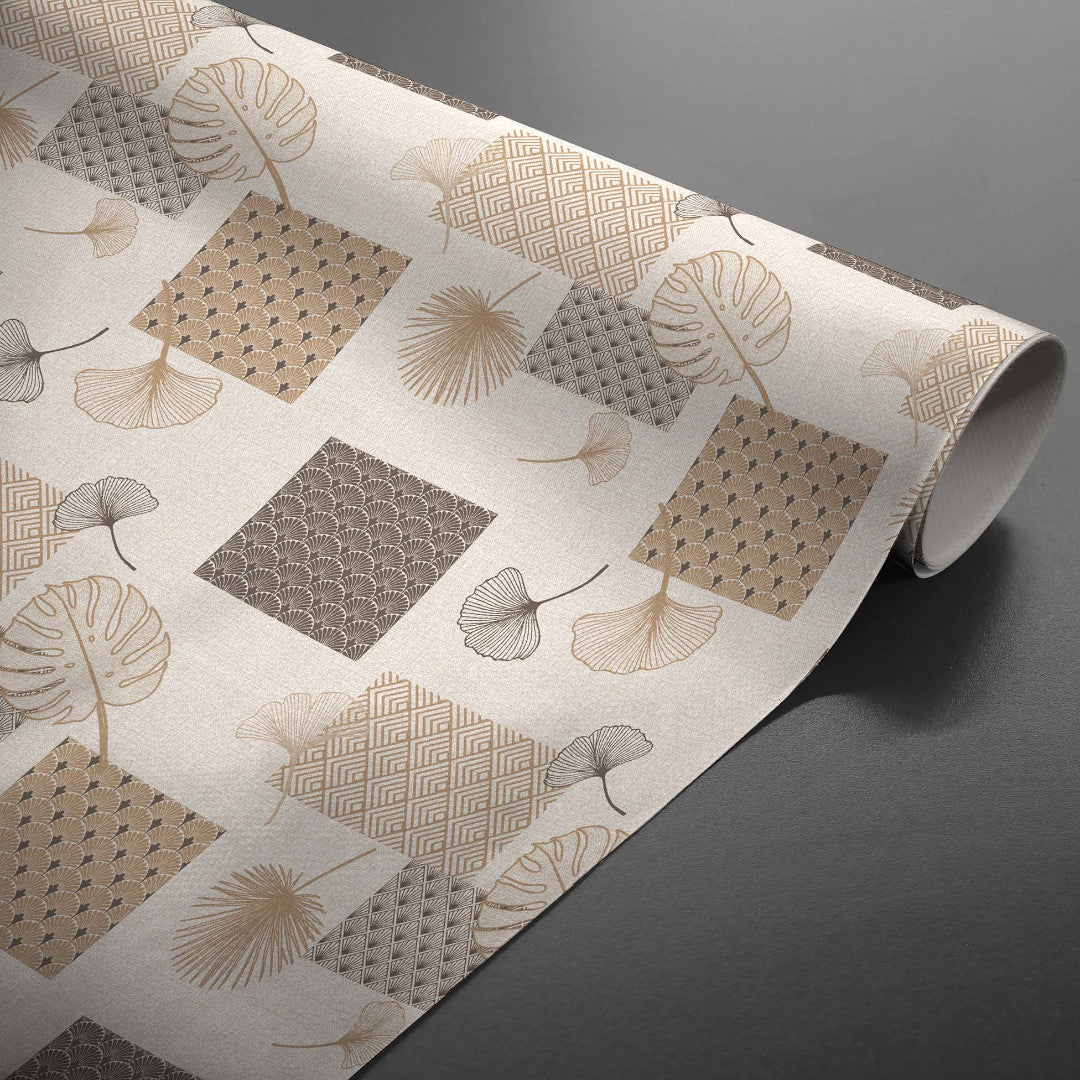 Textilia Glitter Rialto - Voksdug med blade og firkanter, rullet