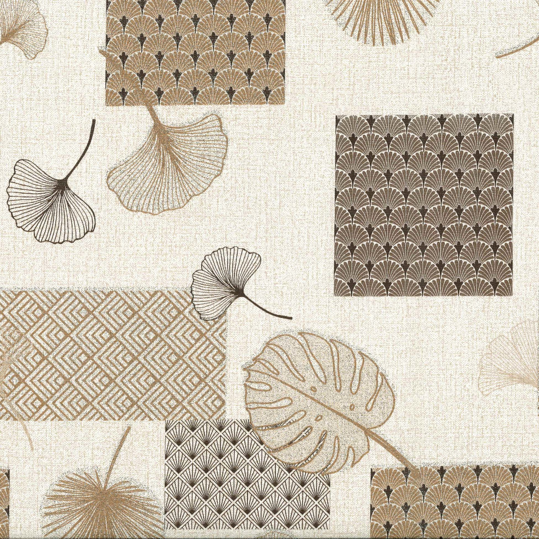 Textilia Glitter Rialto - Voksdug med blade og Art Deco-inspirerede firkanter
