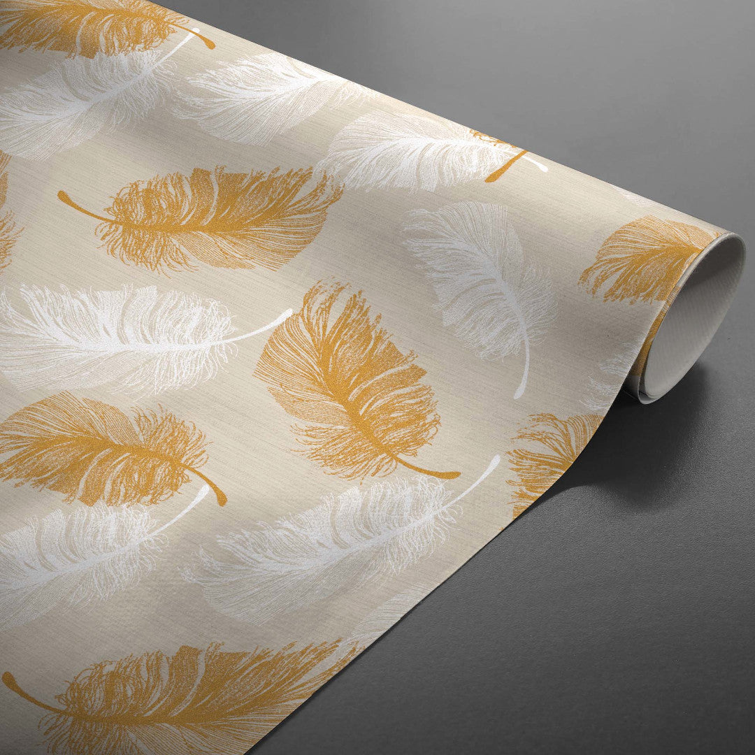 Textilia Glitter Sarina - Voksdug smukke fjer i sølv- og guldeffekt, rullet