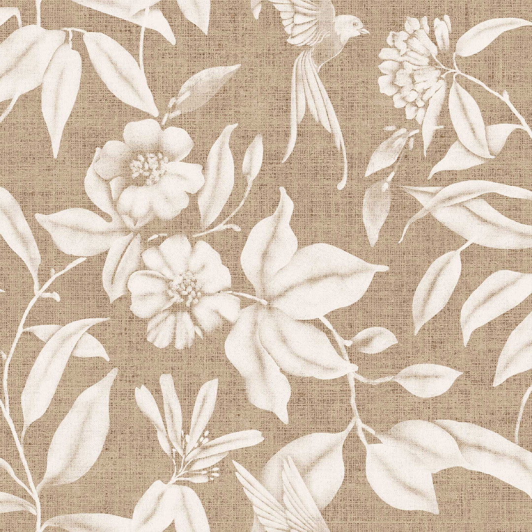 Nærbillede af Textilia Miosotis Natur voksdug med blade og hørlook