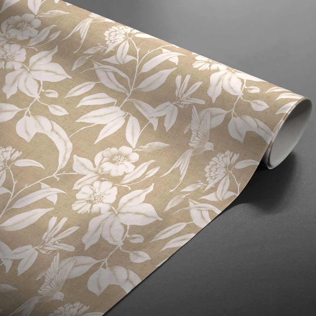 Rullet Textilia Miosotis Natur voksdug med hørlook og hvide tegninger