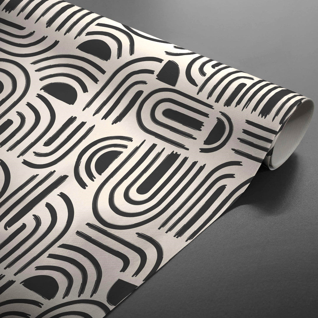 Rullet Textilia Pandorine Sort voksdug med grafisk sort mønster