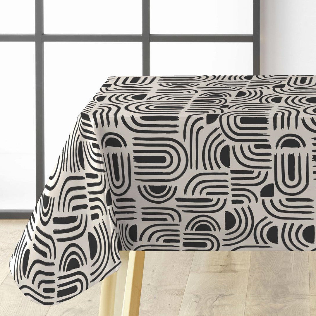 Textilia Pandorine Sort voksdug med sort buet mønster på lys bund