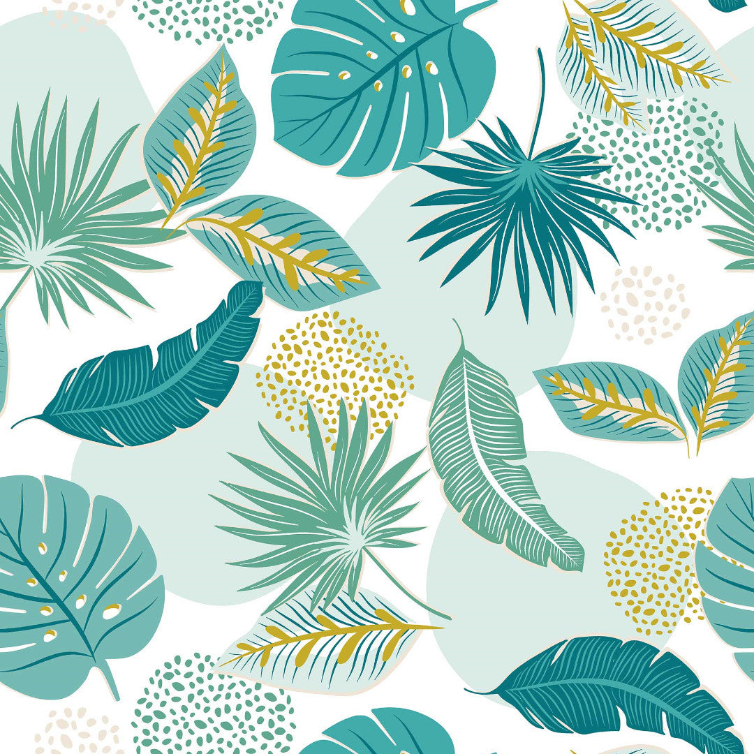 Textilia Plantania Blue - Voksdug med forskellige blade i friske farver