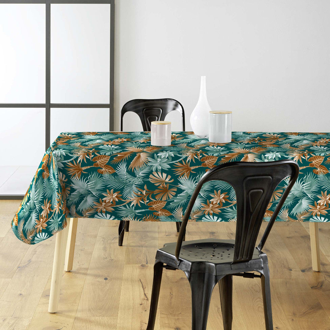 Textilia Riviera Green - Voksdug med flotte tropiske blade, i miljø