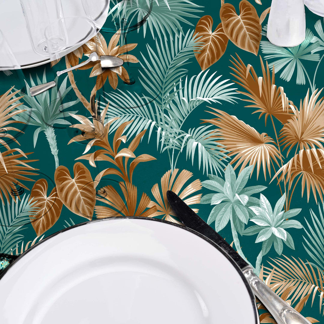 LÆNGDE: 1,7 m - Textilia Riviera Green - Voksdug med flotte tropiske blade