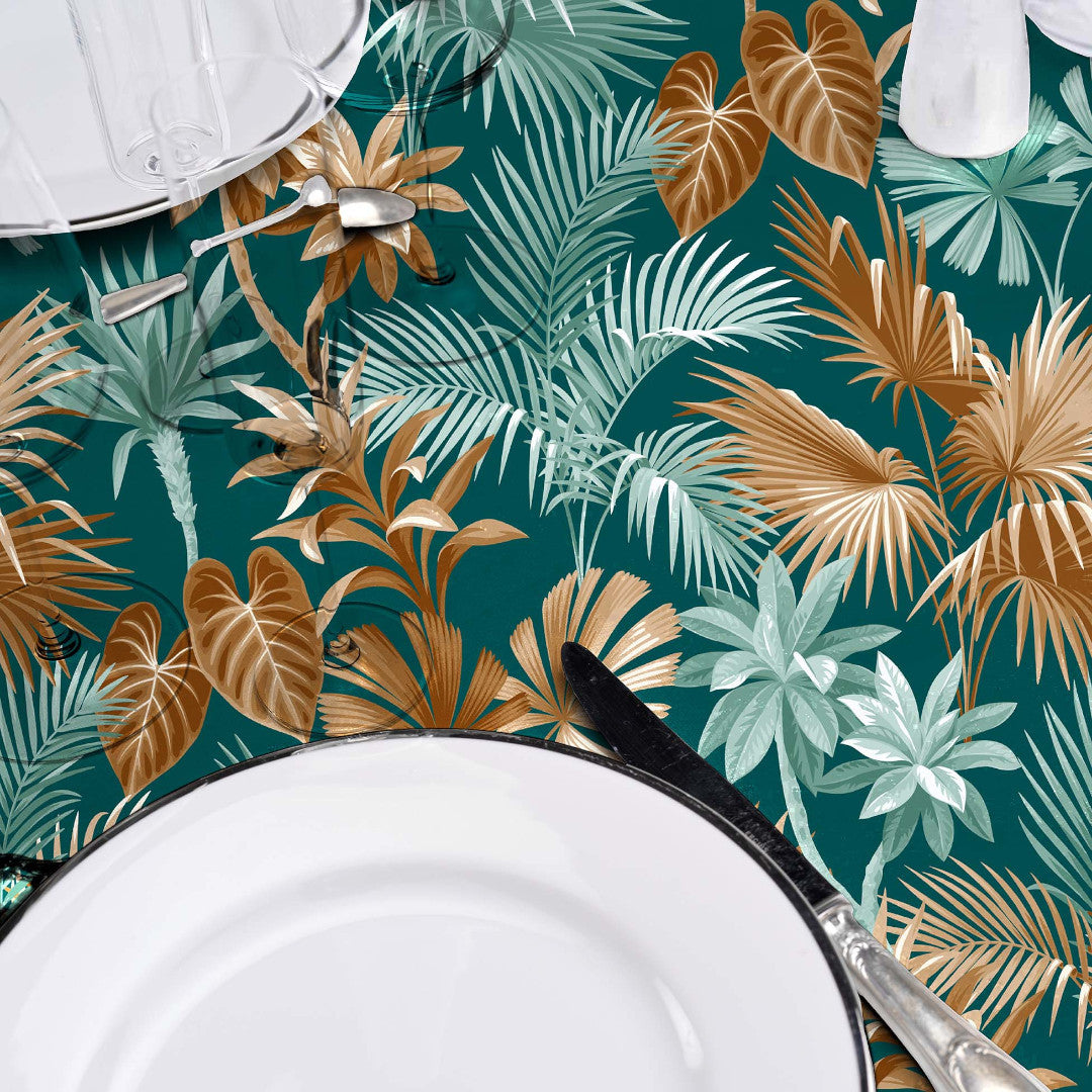 Textilia Riviera Green - Voksdug med flotte tropiske blade, opdækning