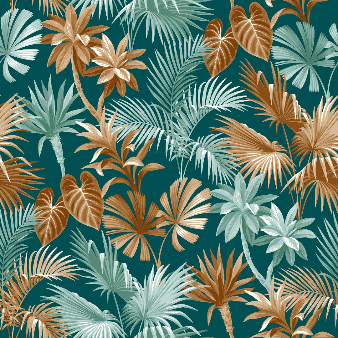 LÆNGDE: 1,7 m - Textilia Riviera Green - Voksdug med flotte tropiske blade