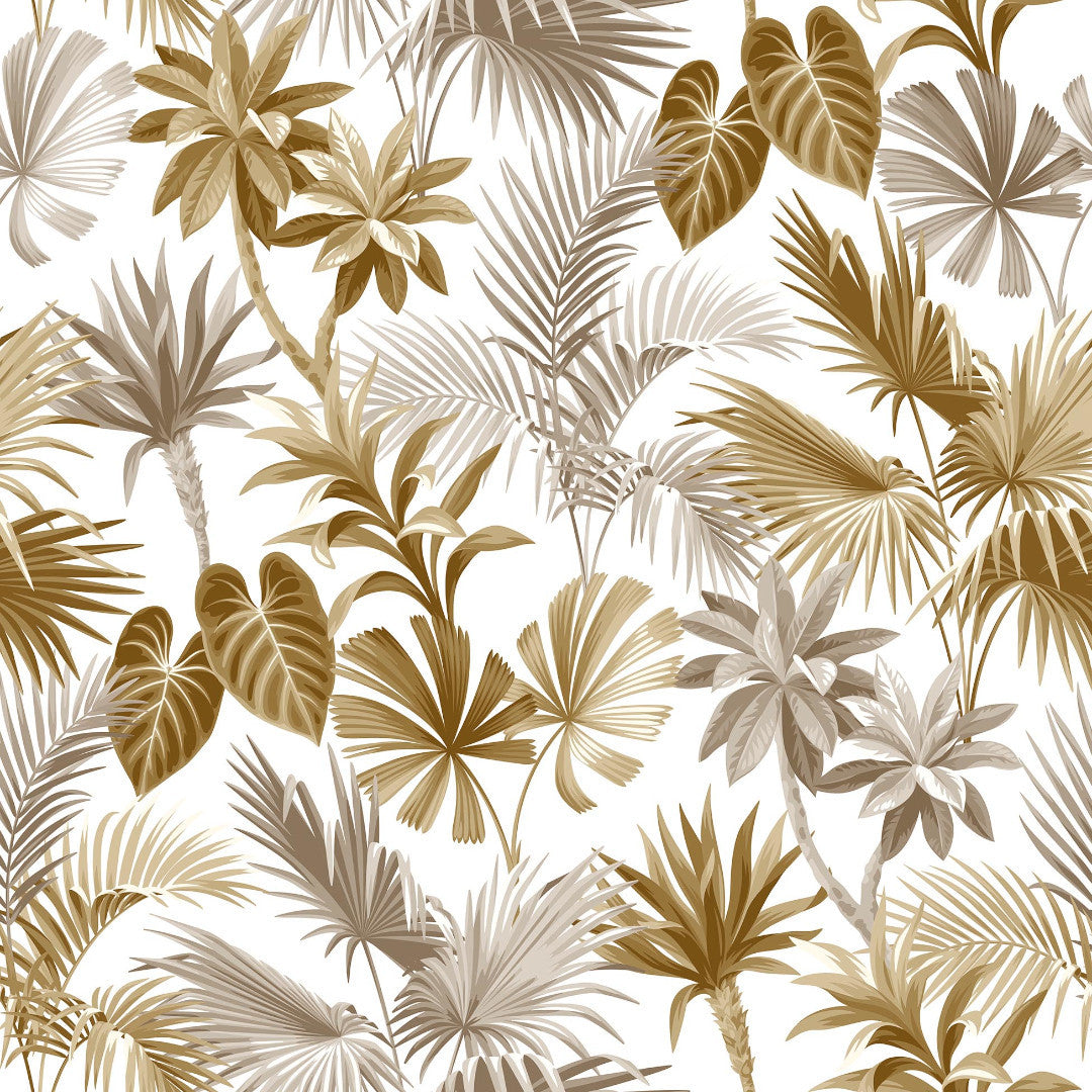 Textilia Riviera Natural - Voksdug med tropiske blade i varme farver, mønsterbillede