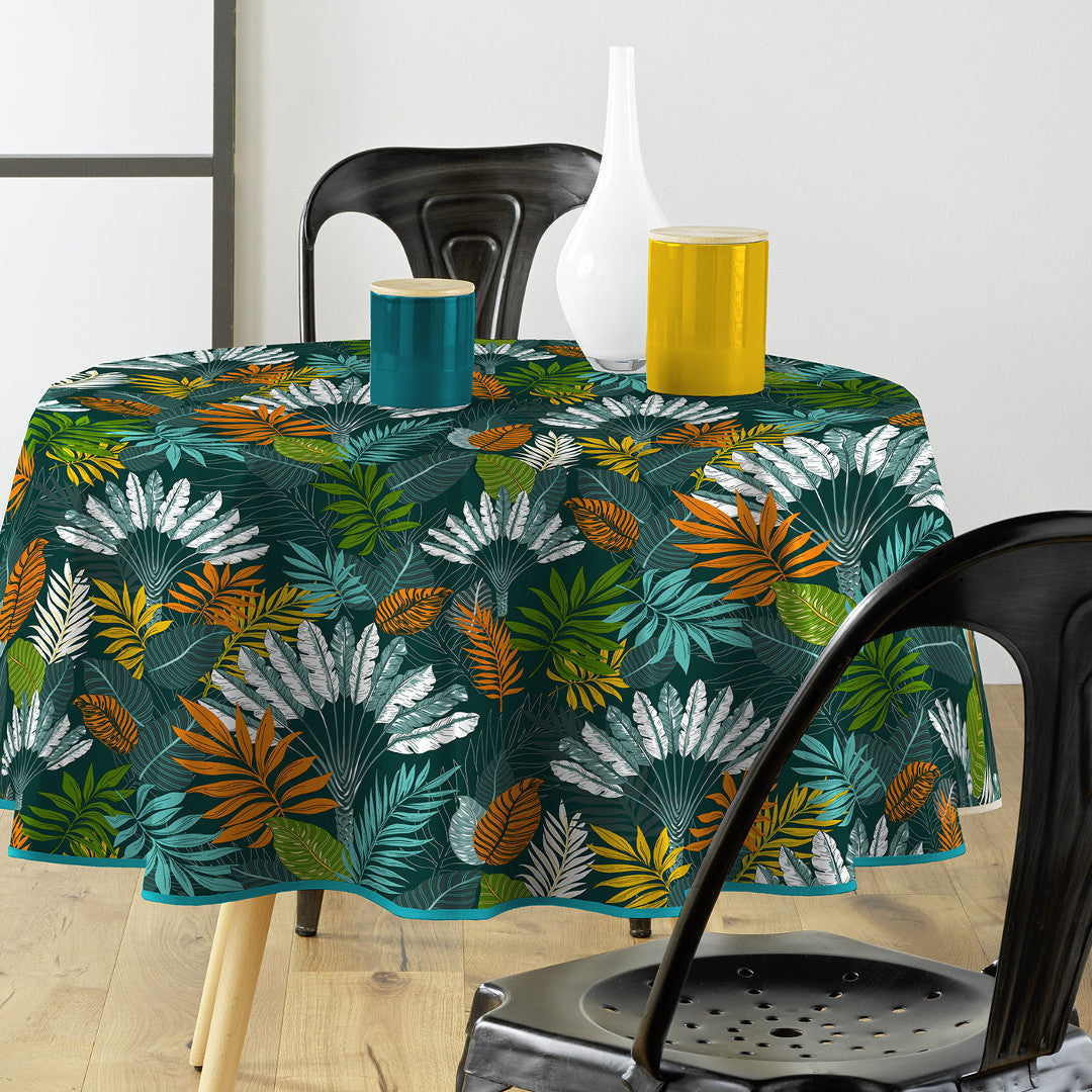 Textilia Panazio - Rund voksdug med palmeblade, Ø 155 cm