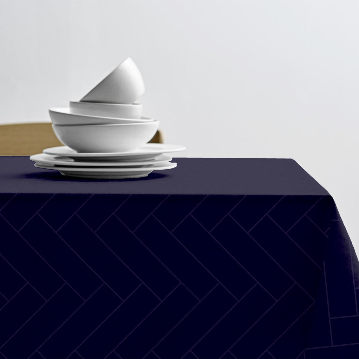 Tiles Indigo - Södahl damaskvævet akryldug 100% bomuld med antiskrid