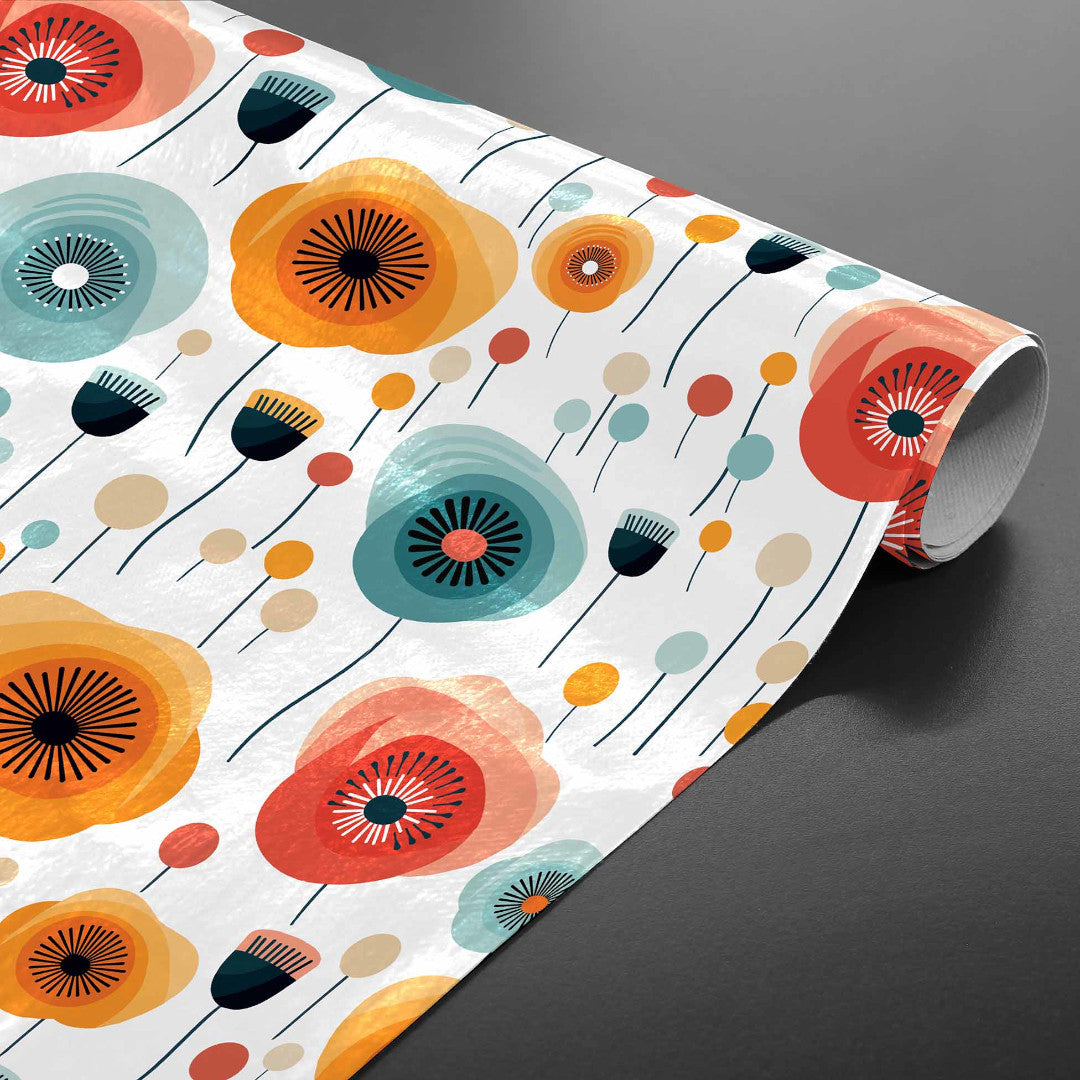 Triano - Retro voksdug et farverigt og legende blomstermønster, rullet