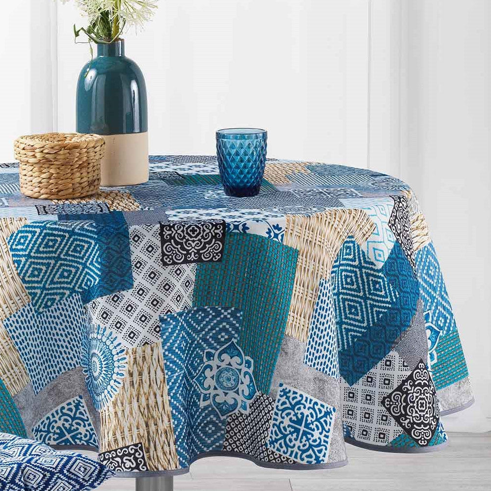 Trikala Blue Ø 180 cm, rund dug med anti-plet