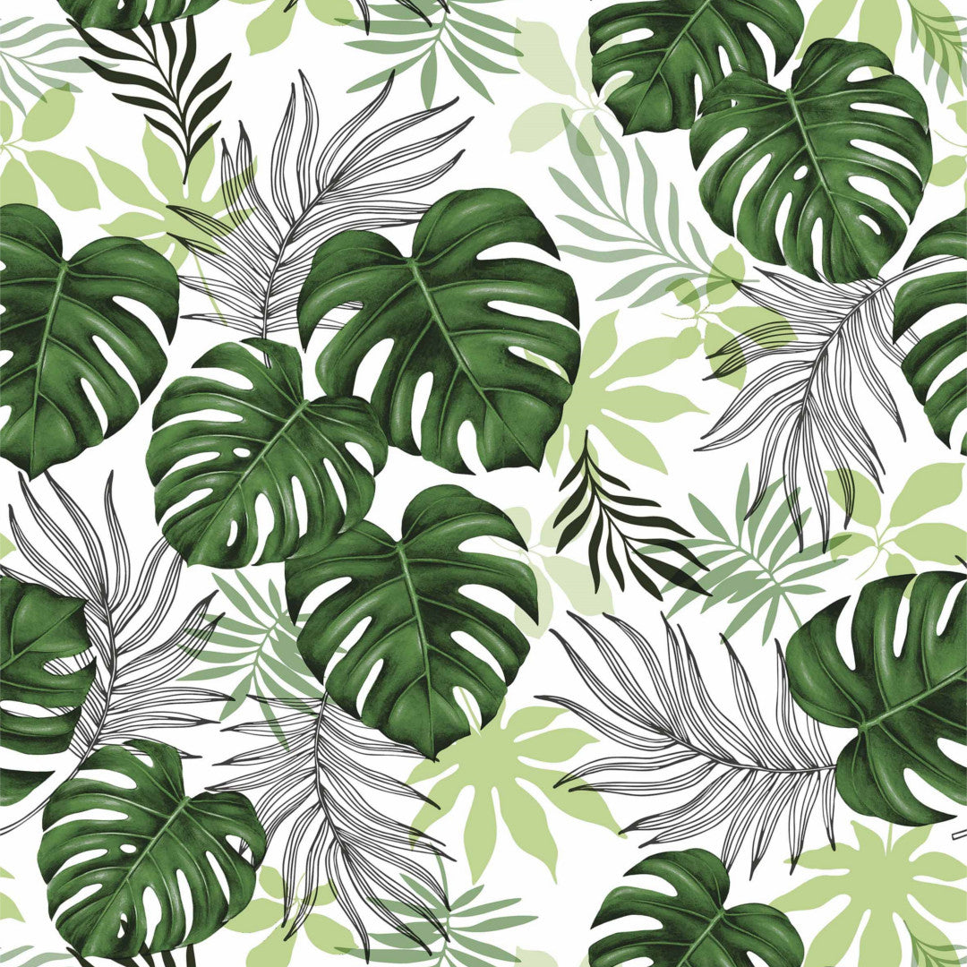 Tropeland - Hvid voksdug med grønne eksotiske blade