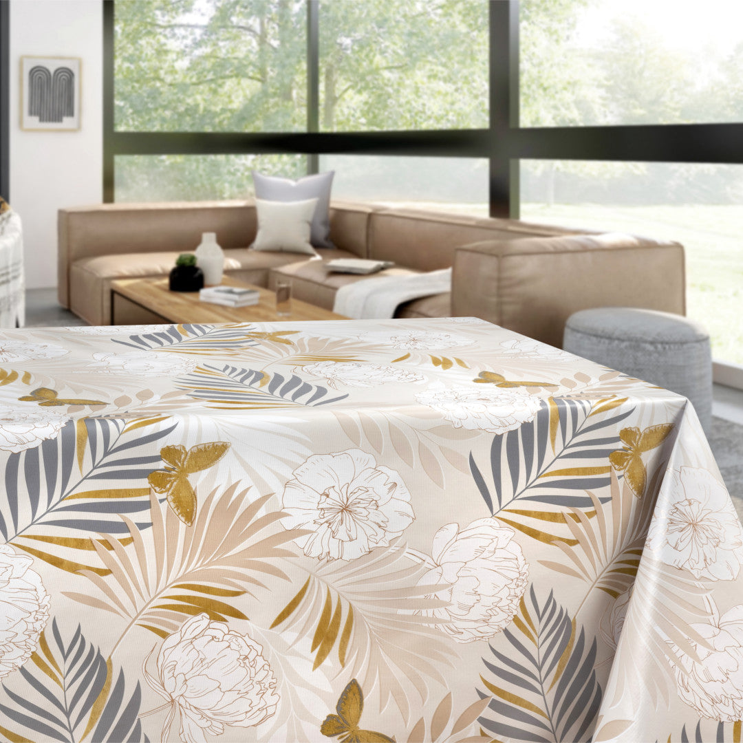 Tropisk Have - Lys creme voksdug med tropiske planter