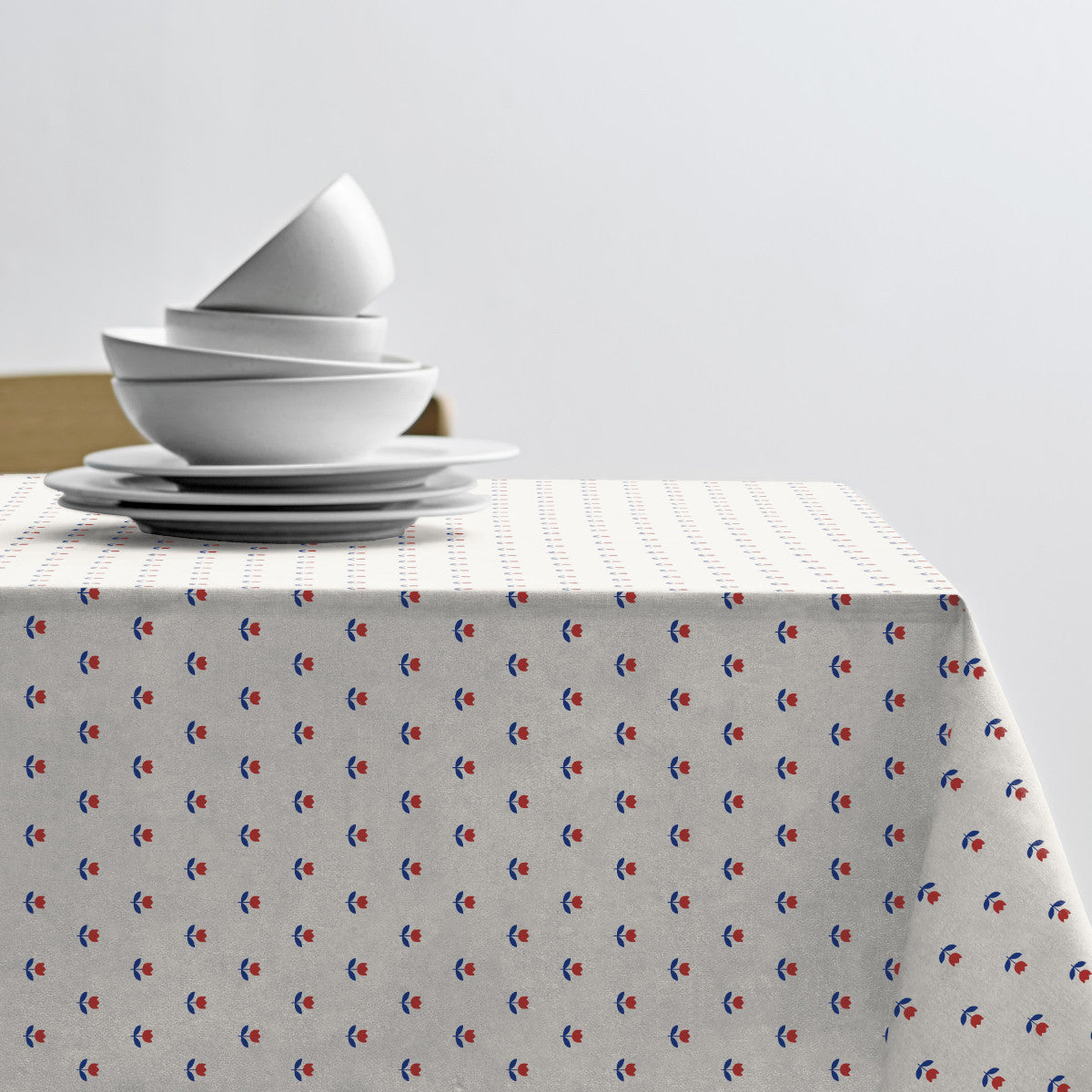 Tulip Royal Blue - Sødahl akryldug med tulipanmotiv i rød og blå