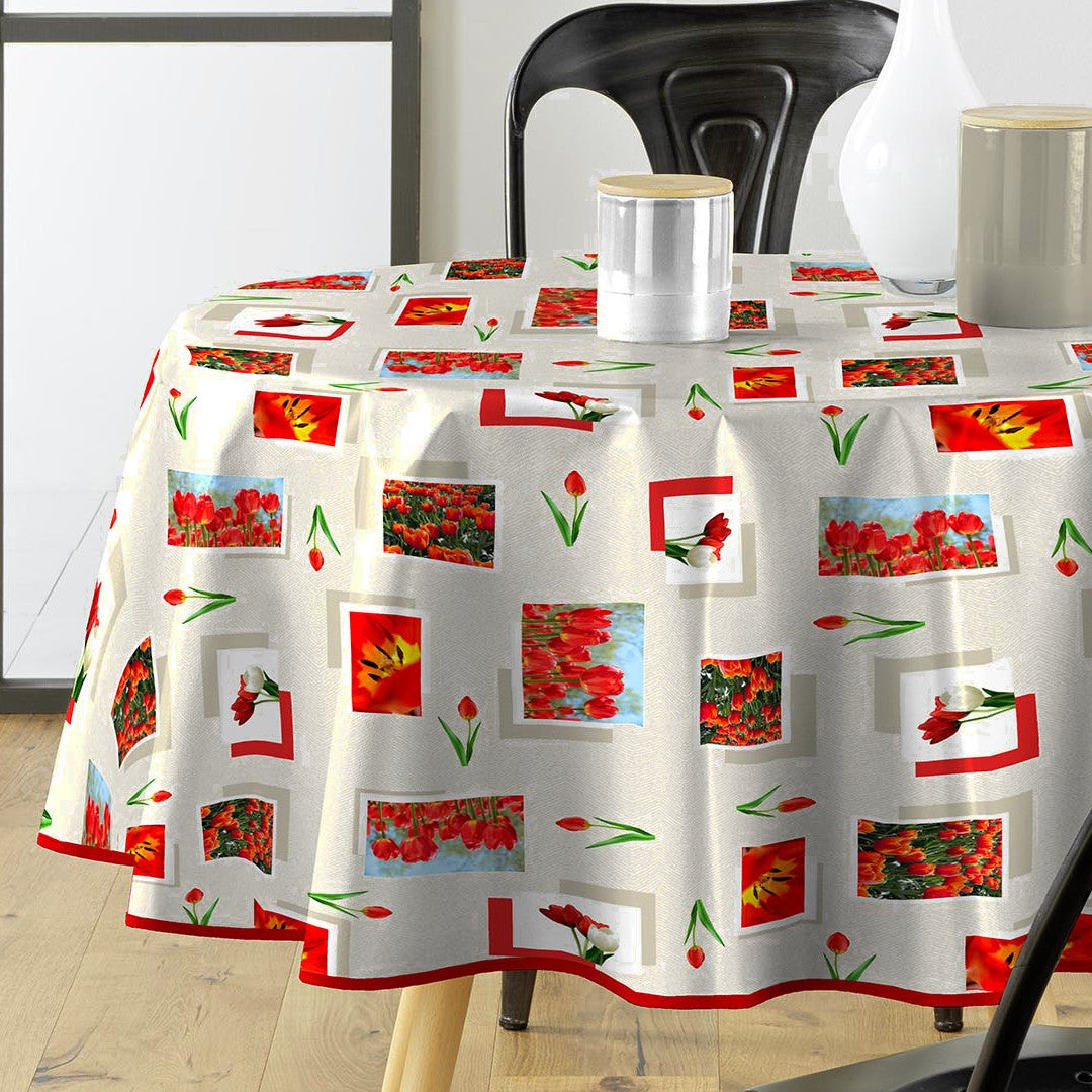 Tulipe - Rund voksdug med tulipaner, Ø 155 cm