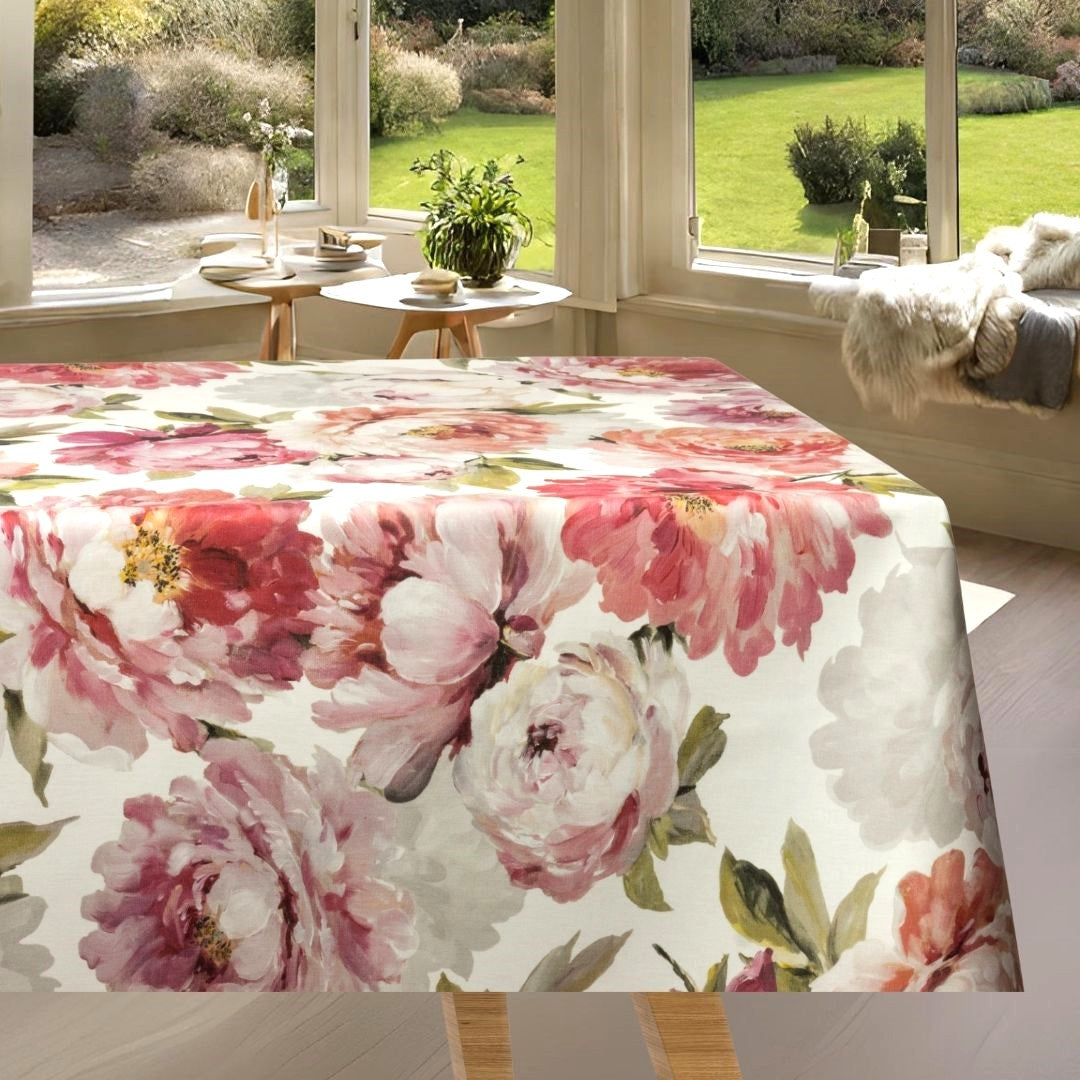 Un Paradiso di Peonie Blanco - Akryldug med bonderoseblomster