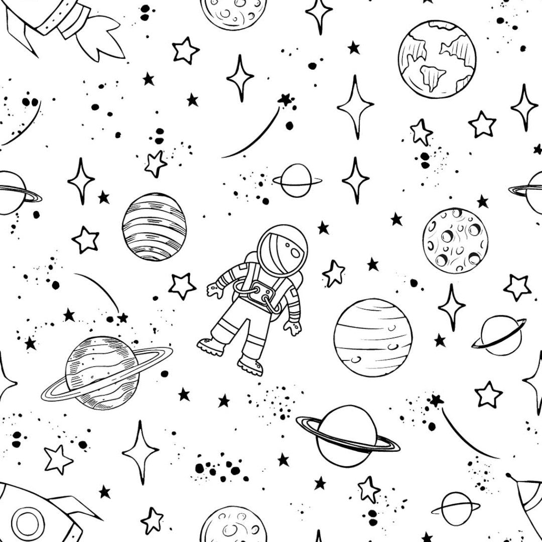 Universet, Mal Selv - Hvid voksdug med planeter, stjerner og rumskibe