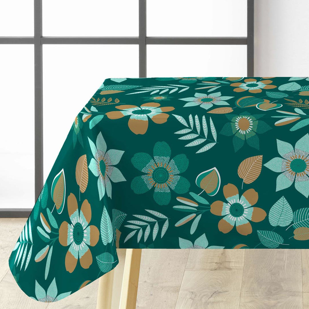 Vanda - Mørk grøn voksdug med blomster og blade