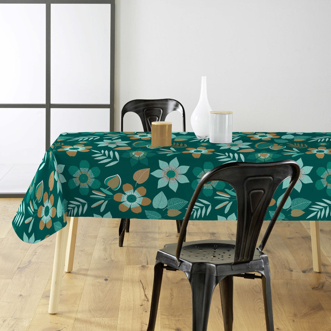 Vanda - Mørk grøn voksdug med blomster og blade