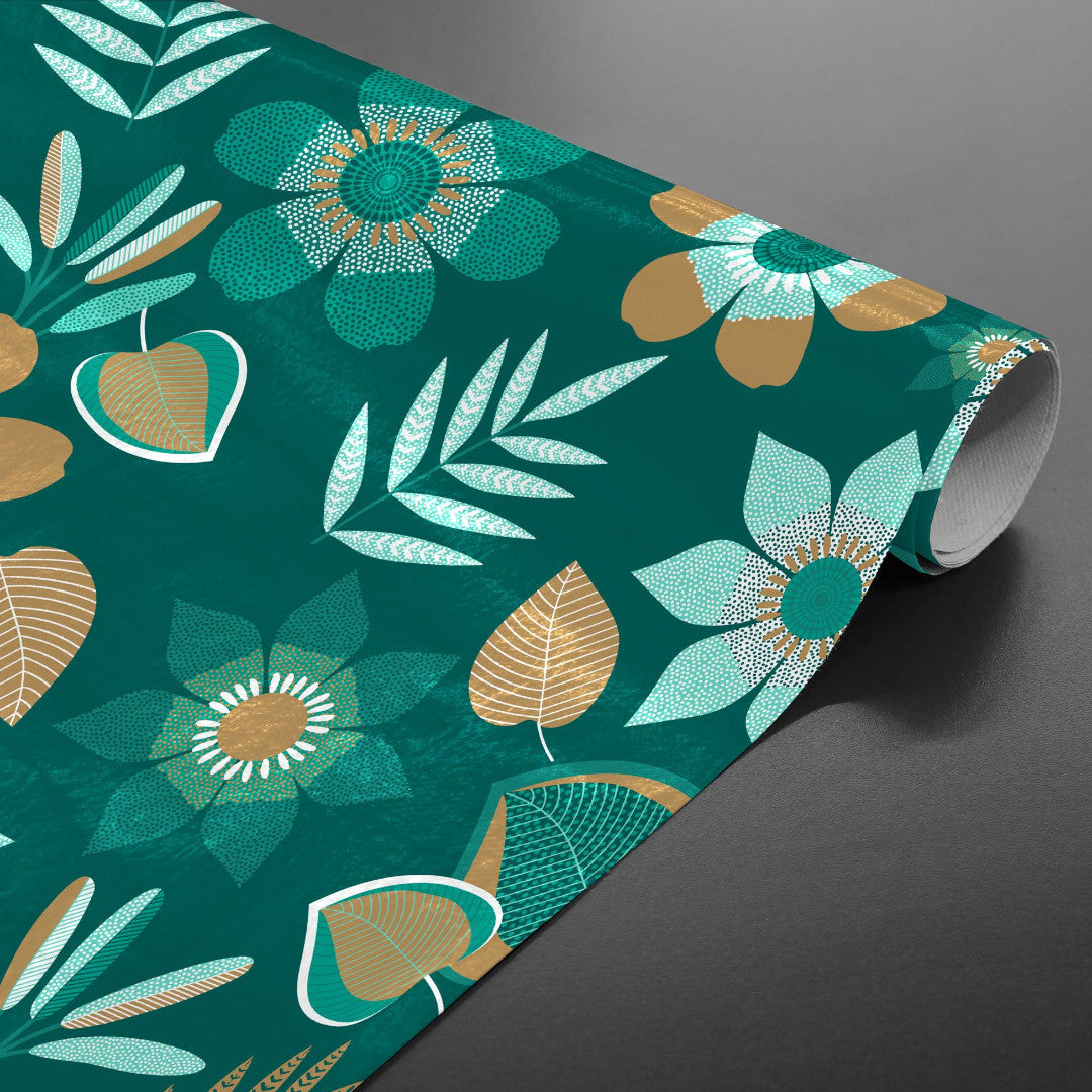 Vanda - Mørk grøn voksdug med blomster og blade