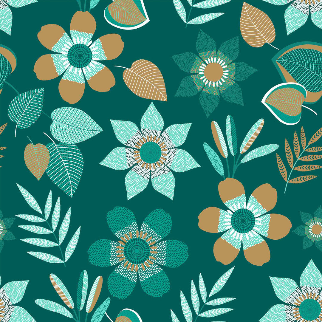 Vanda - Mørk grøn voksdug med blomster og blade