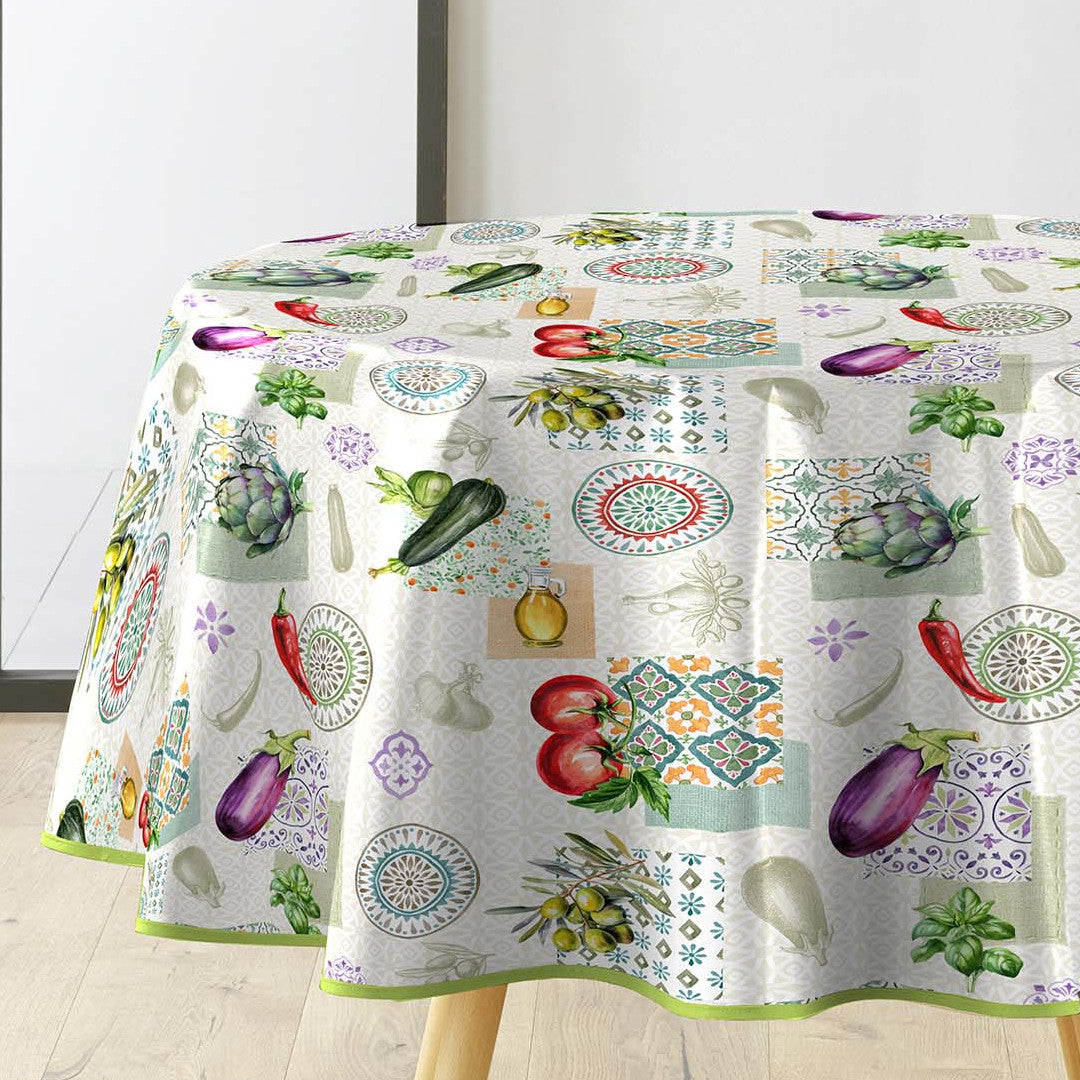 Vegetalia - Rund voksdug,middelhavsstemning og grøntsager Ø 155 cm