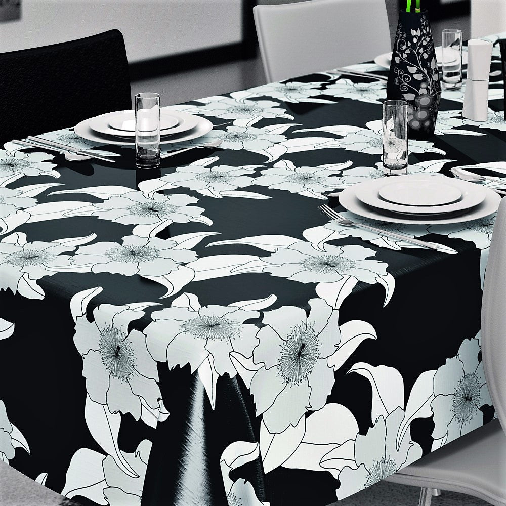 Vibi sort, voksdug med stregblomster